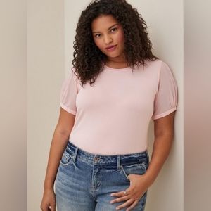 Super Soft Crew Neck Mesh Sleeve Tee